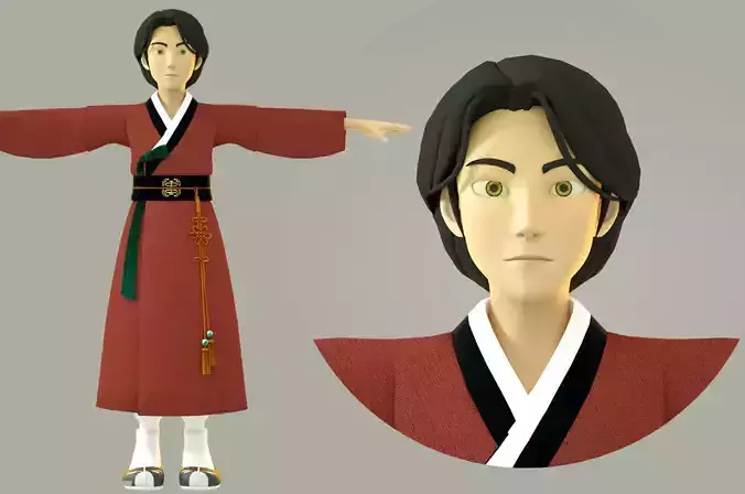 chinese cartoon boy Low-poly 3D model