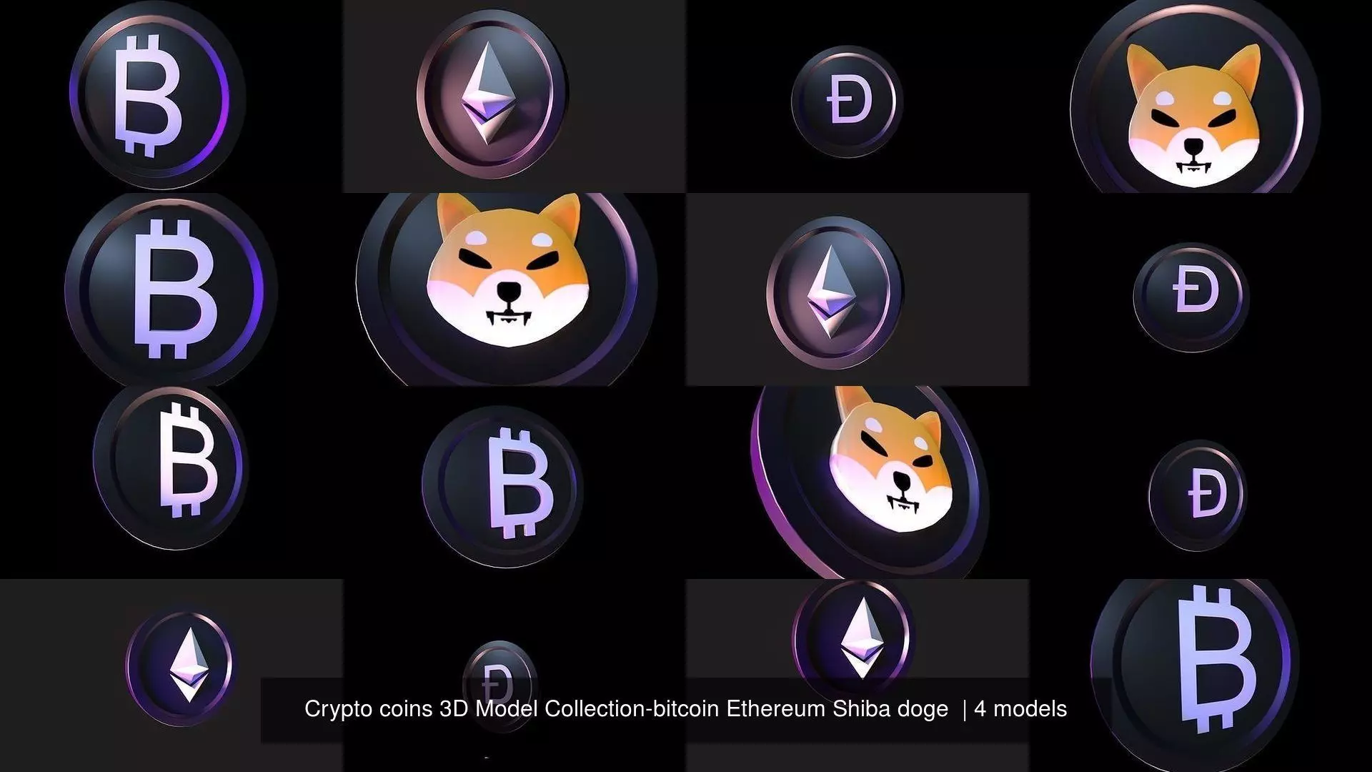 Crypto coins 3D Model Collection-bitcoin Ethereum Shiba doge _0