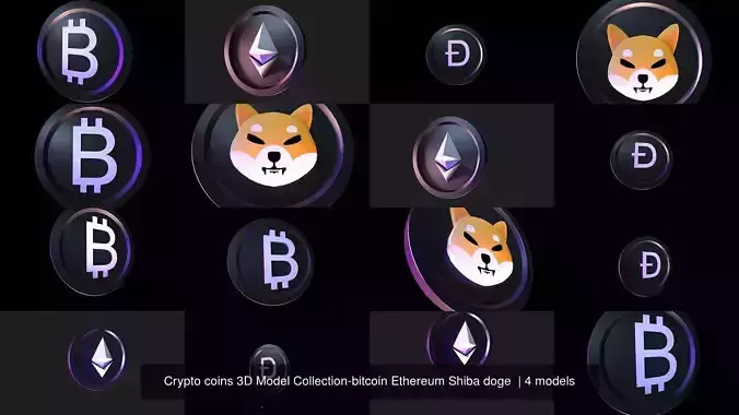 Crypto coins 3D Model Collection-bitcoin Ethereum Shiba doge  