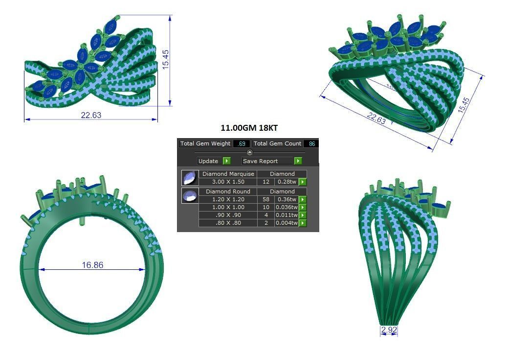 Solitaire Engagement Wedding Ring Cluster Flower Ring 3D print model_1