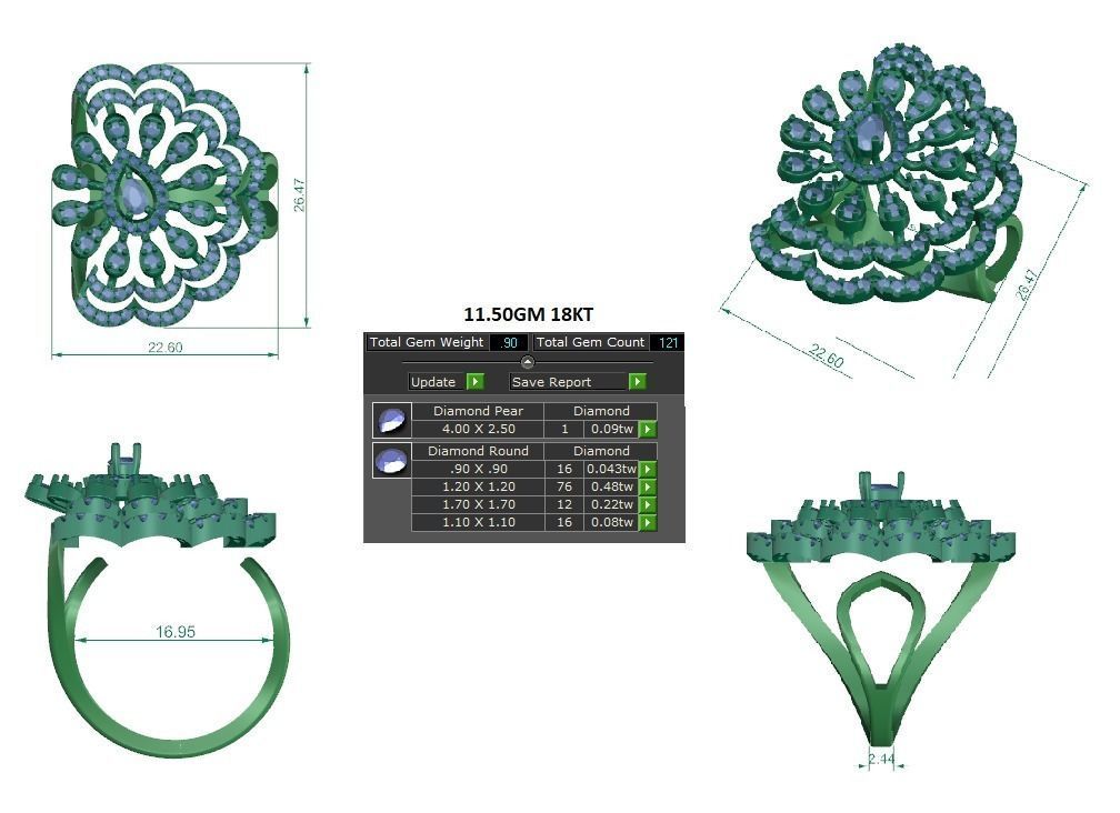 Solitaire Engagement Wedding Ring Cluster Flower Ring 3D print model_1