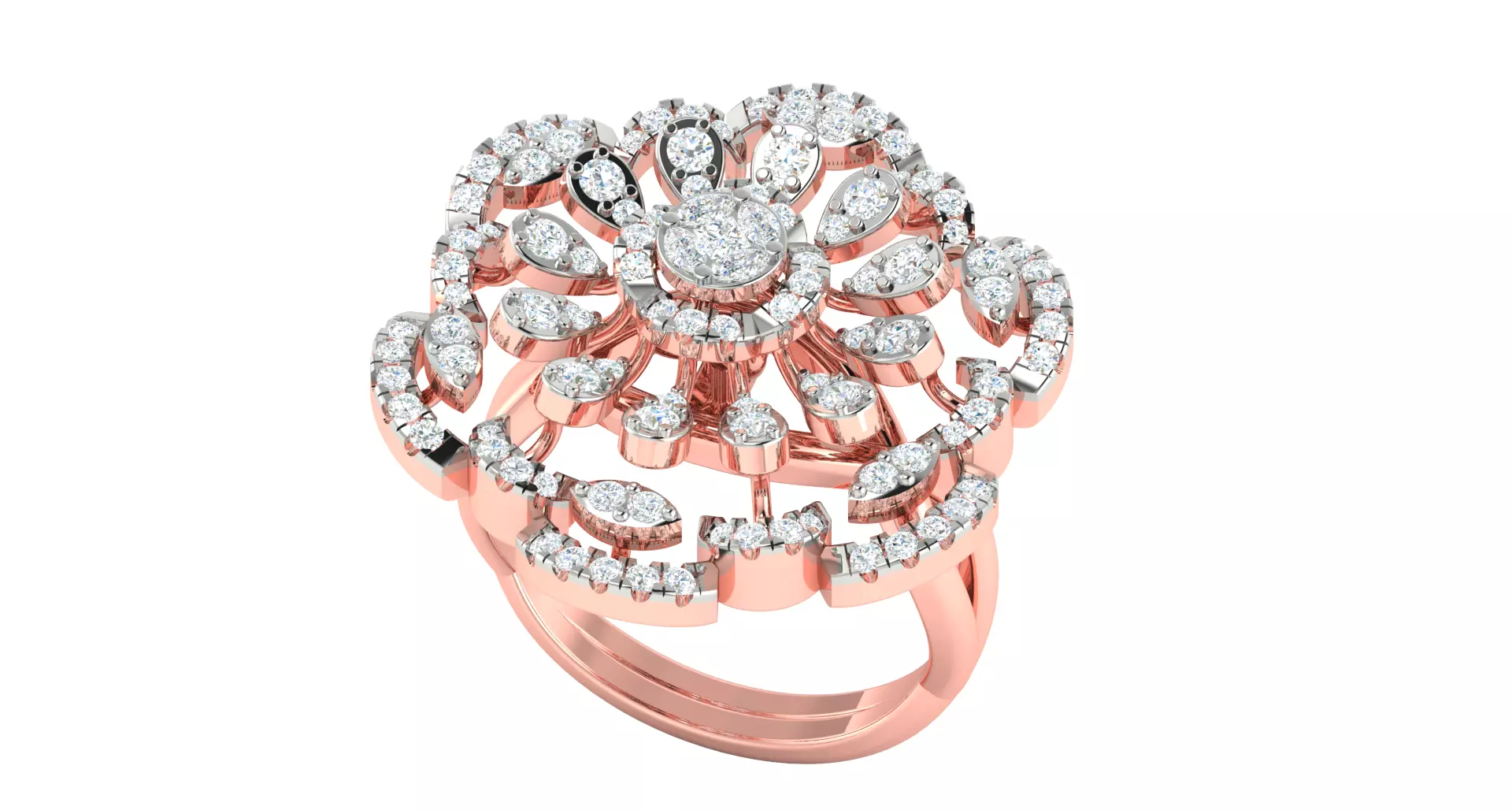 Solitaire Engagement Wedding Ring Cluster Flower Ring 3D print model_0