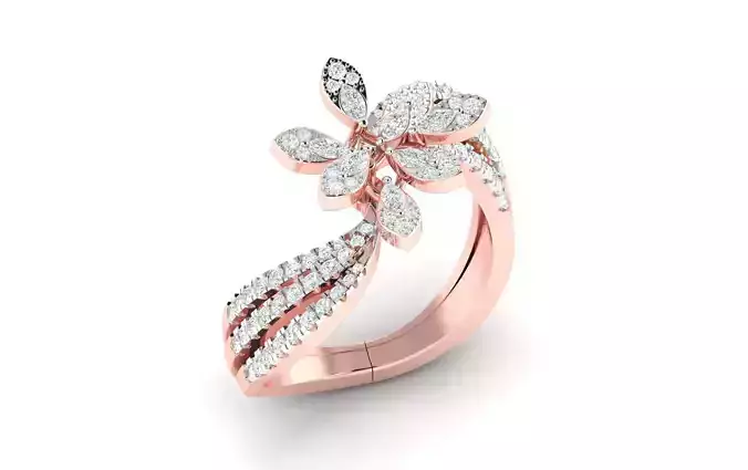 Solitaire Engagement Wedding Ring Cluster Flower Ring 3D print model