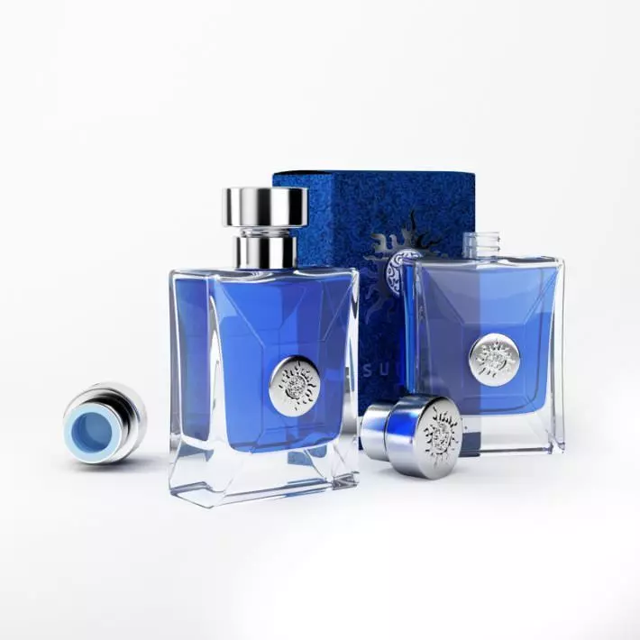 Blue Perfume In Glass Bottles 3D model_0