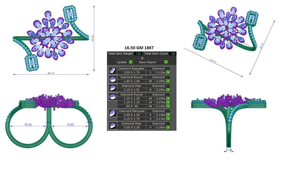 Solitaire Engagement Wedding Ring Cluster Flower Ring 3D print model_1