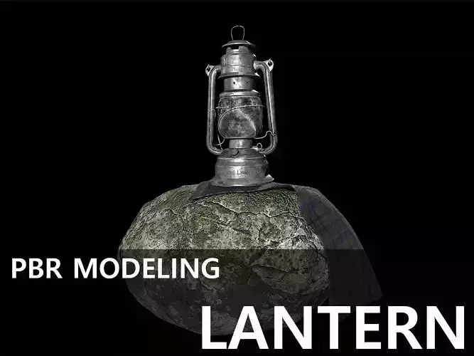 Old Lantern and Rock Fabric Low-poly 3D model