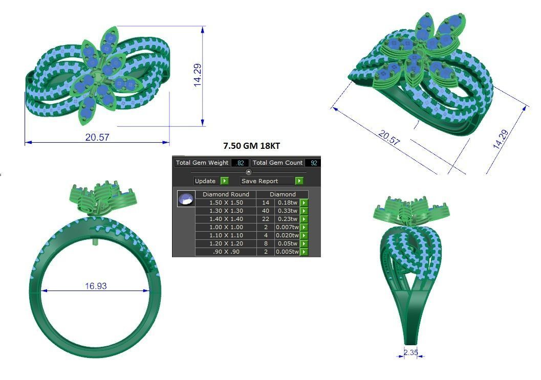 Solitaire Engagement Wedding Ring Cluster Flower Ring 3D print model_1