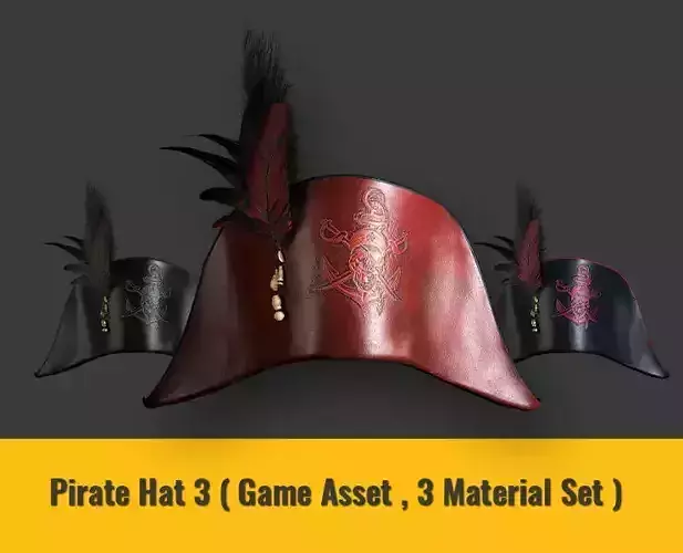 Pirate Hat 3 - Game Asset - 3 Material Set Low-poly 3D model