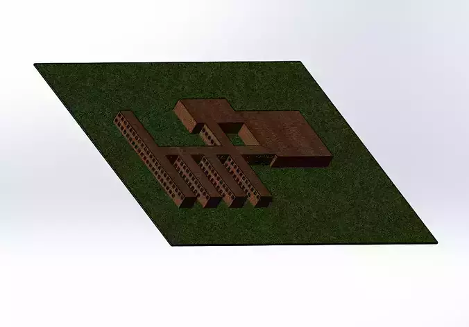 school wooden bench on grass 3D print model