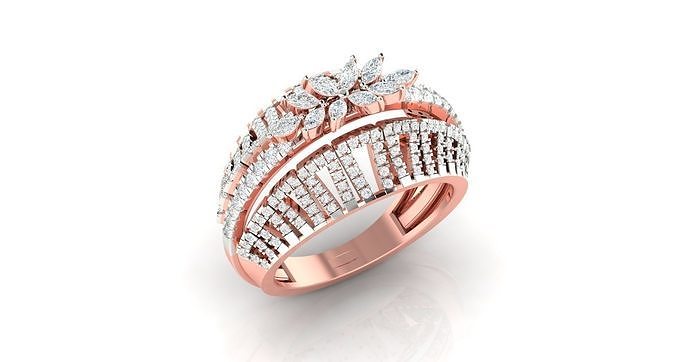 Solitaire Engagement Wedding Ring Cluster Flower Ring 3D print model