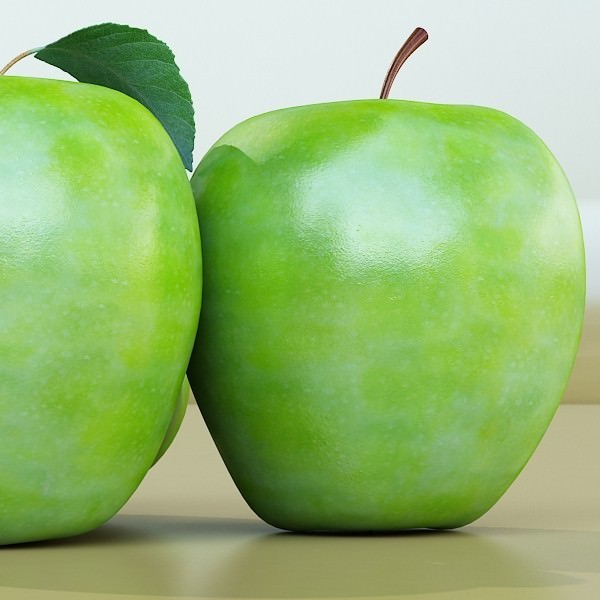 Green Apples in Decorative Metal Bowl 3D model_24