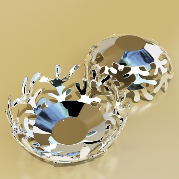 Green Apples in Decorative Metal Bowl 3D model_19