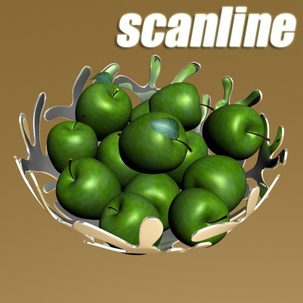Green Apples in Decorative Metal Bowl 3D model_7