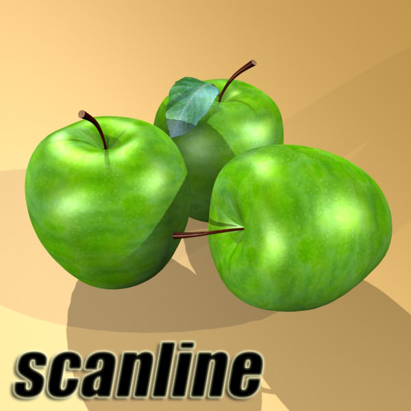 Green Apples in Decorative Metal Bowl 3D model_25