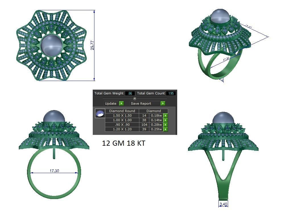 Solitaire Engagement Wedding Ring Cluster Flower Pearl Ring 3D print model_1