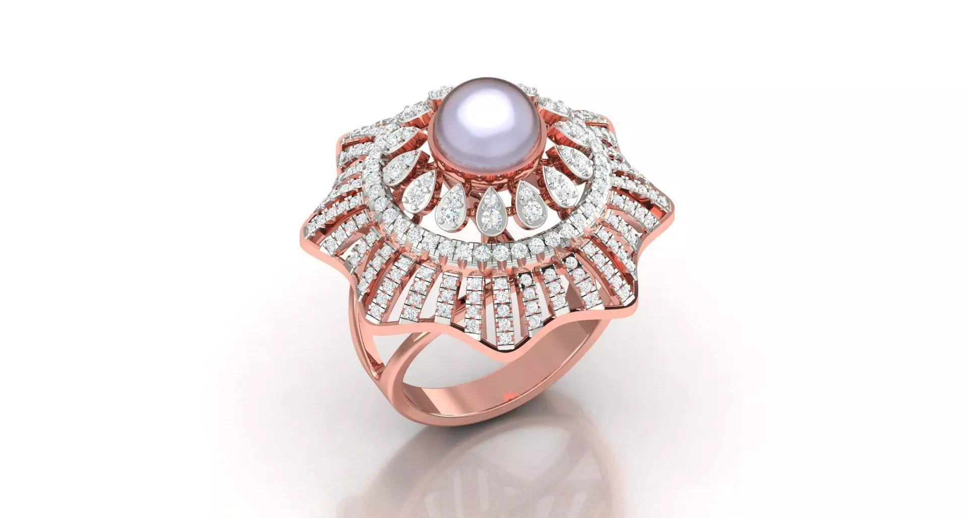 Solitaire Engagement Wedding Ring Cluster Flower Pearl Ring 3D print model_0