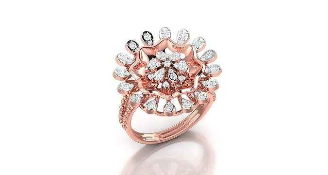 Solitaire Engagement Wedding Ring Cluster Flower Ring 3D print model