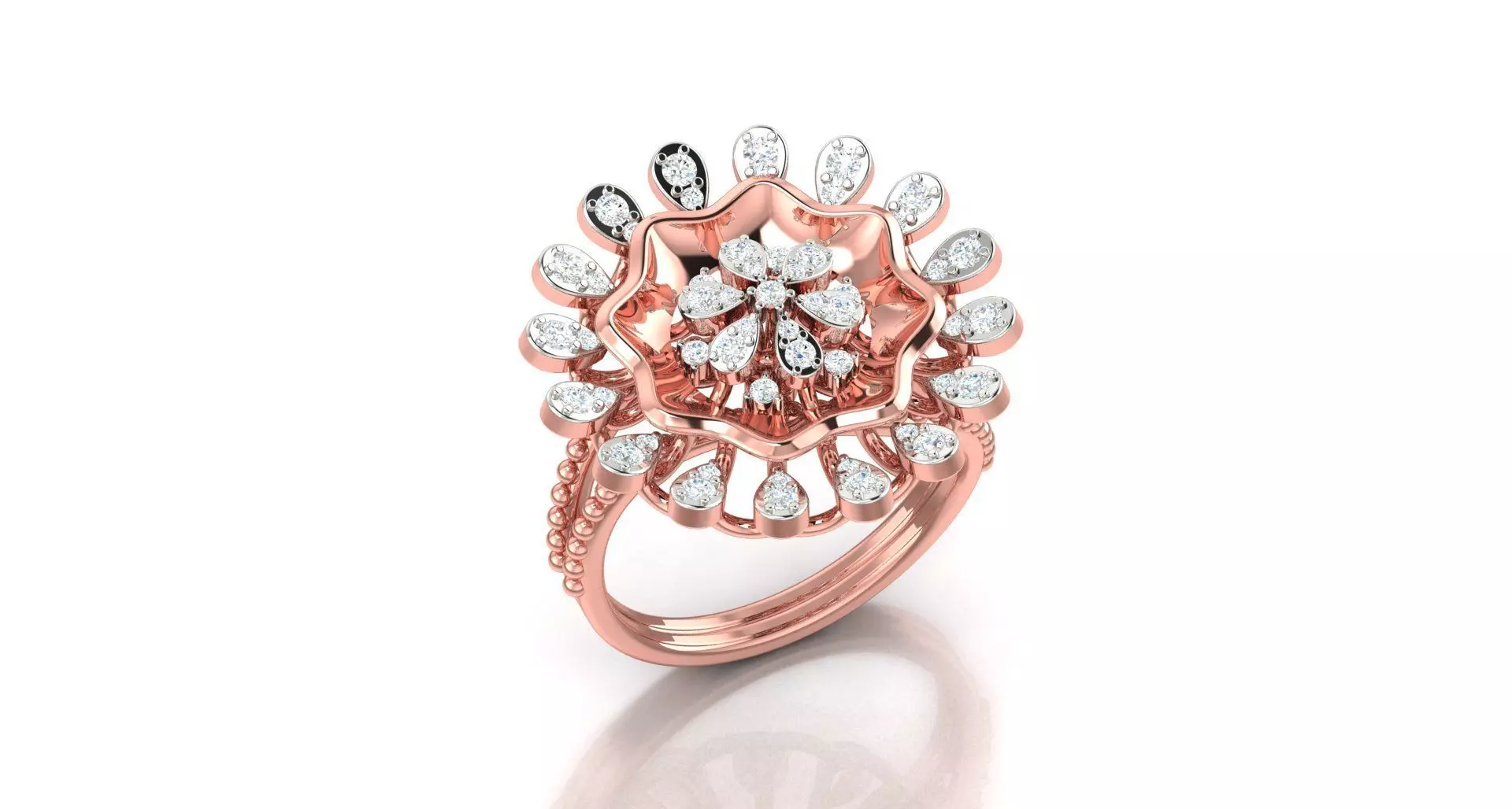 Solitaire Engagement Wedding Ring Cluster Flower Ring 3D print model_0