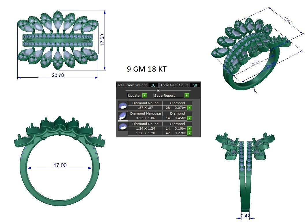 Solitaire Engagement Wedding Ring Cluster Flower Ring 3D print model_1