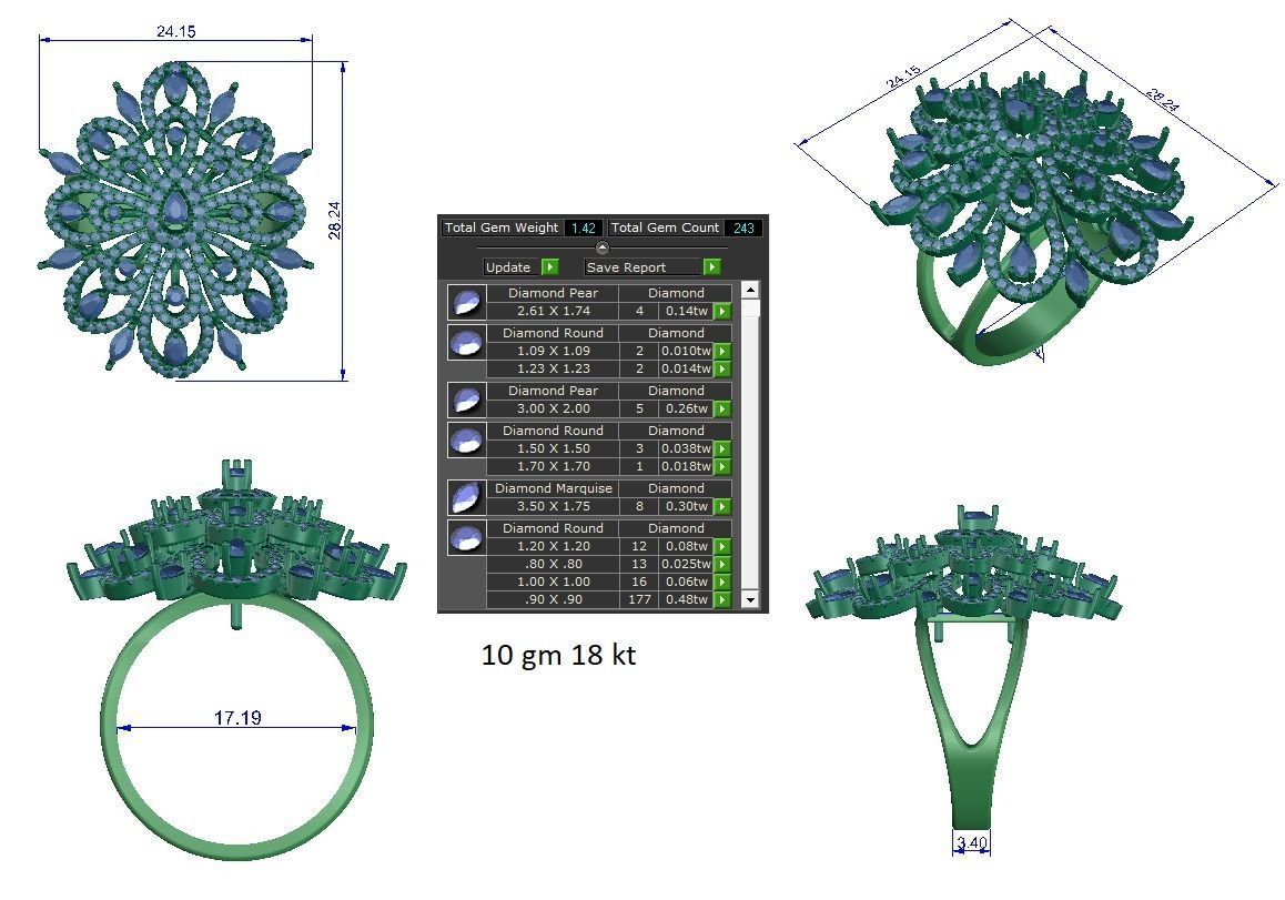 Solitaire Engagement Wedding Ring Cluster Flower Ring 3D print model_1