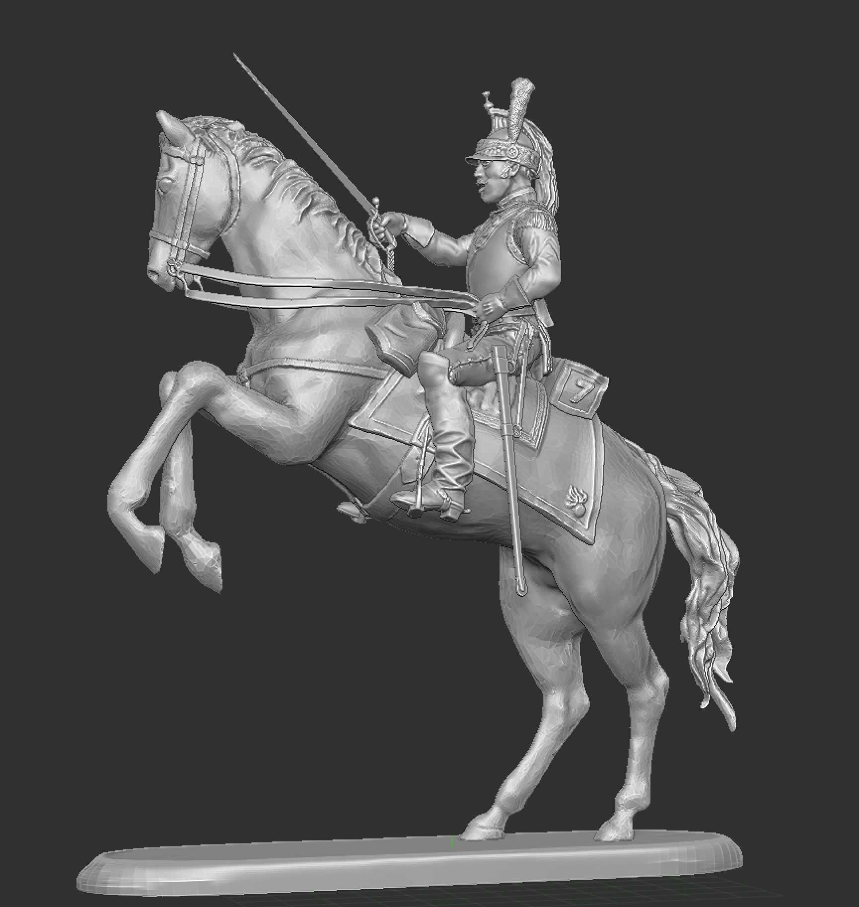 Napoleon cuirassier on prancing horse launching the attack 3D print model_2