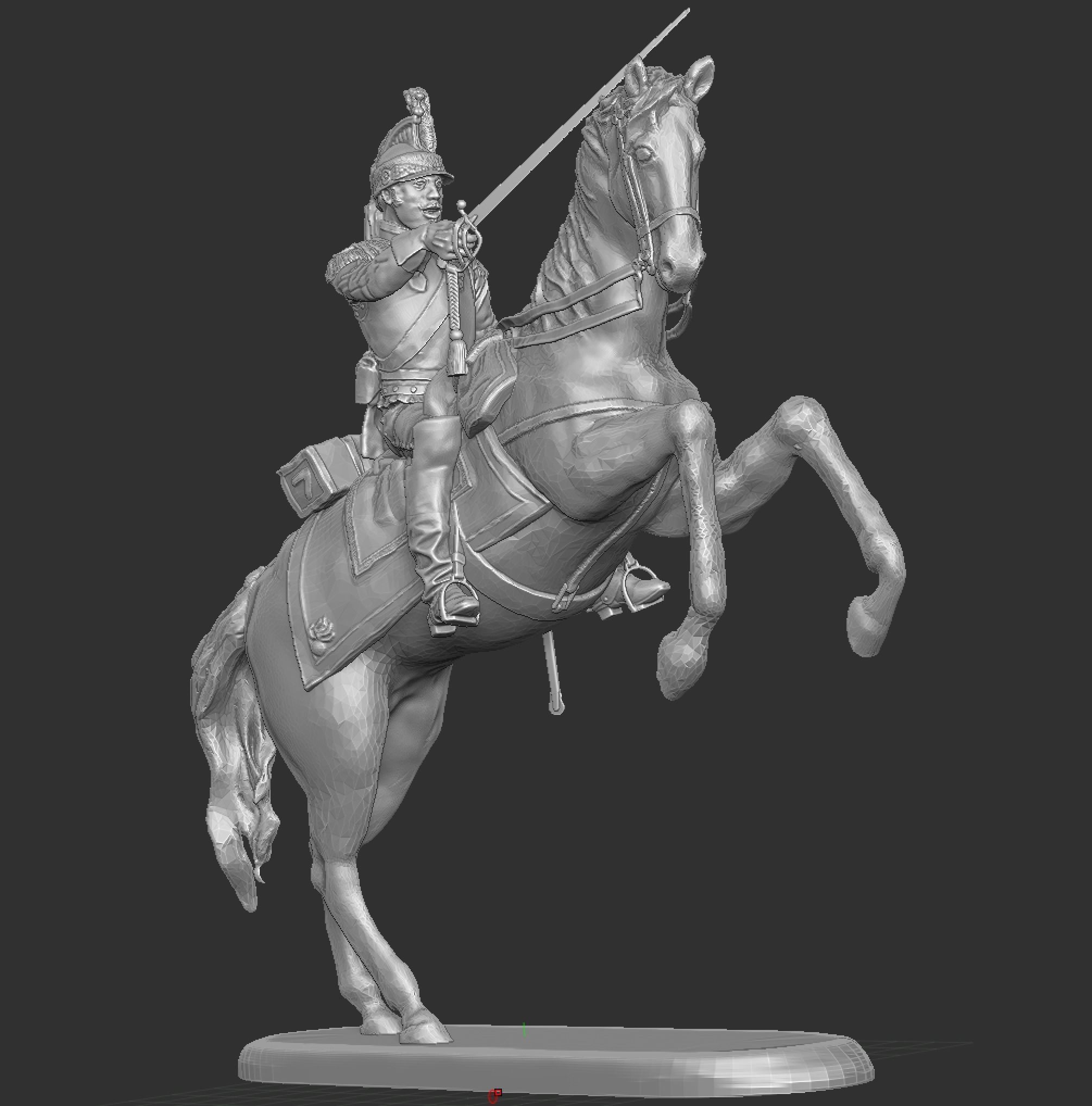Napoleon cuirassier on prancing horse launching the attack 3D print model_4