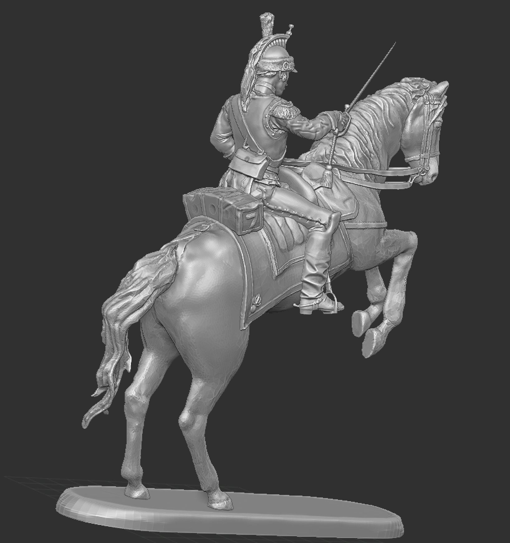 Napoleon cuirassier on prancing horse launching the attack 3D print model_3
