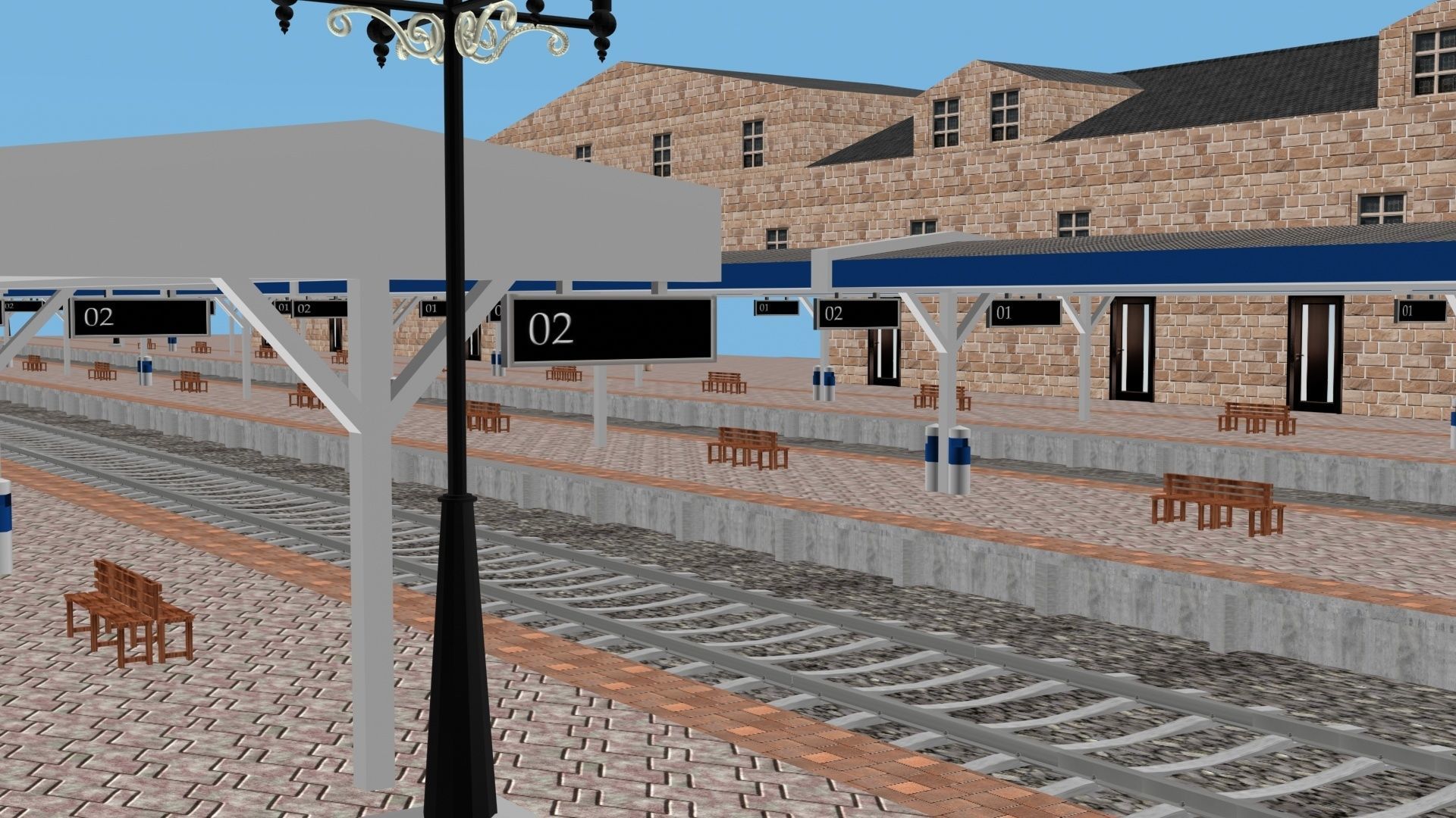 Low Poly Railway Station Platform Train 3D Model 2025 Low-poly 3D model_2