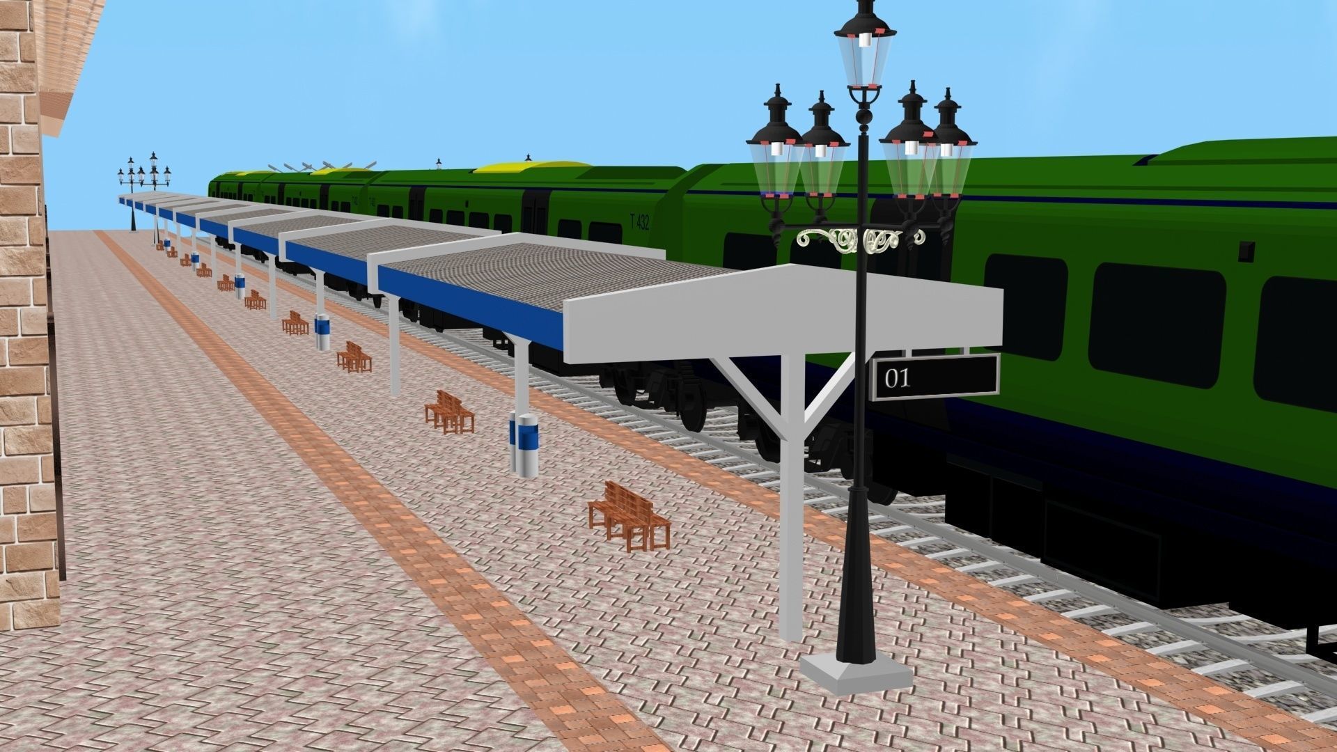 Low Poly Railway Station Platform Train 3D Model 2025 Low-poly 3D model_6