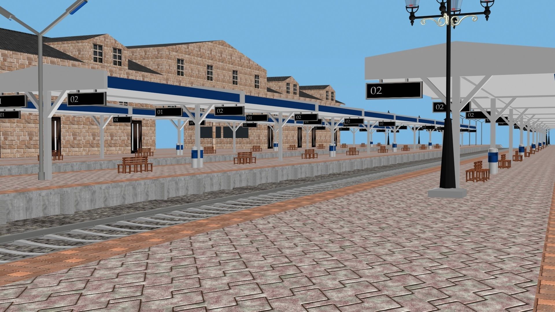 Low Poly Railway Station Platform Train 3D Model 2025 Low-poly 3D model_8