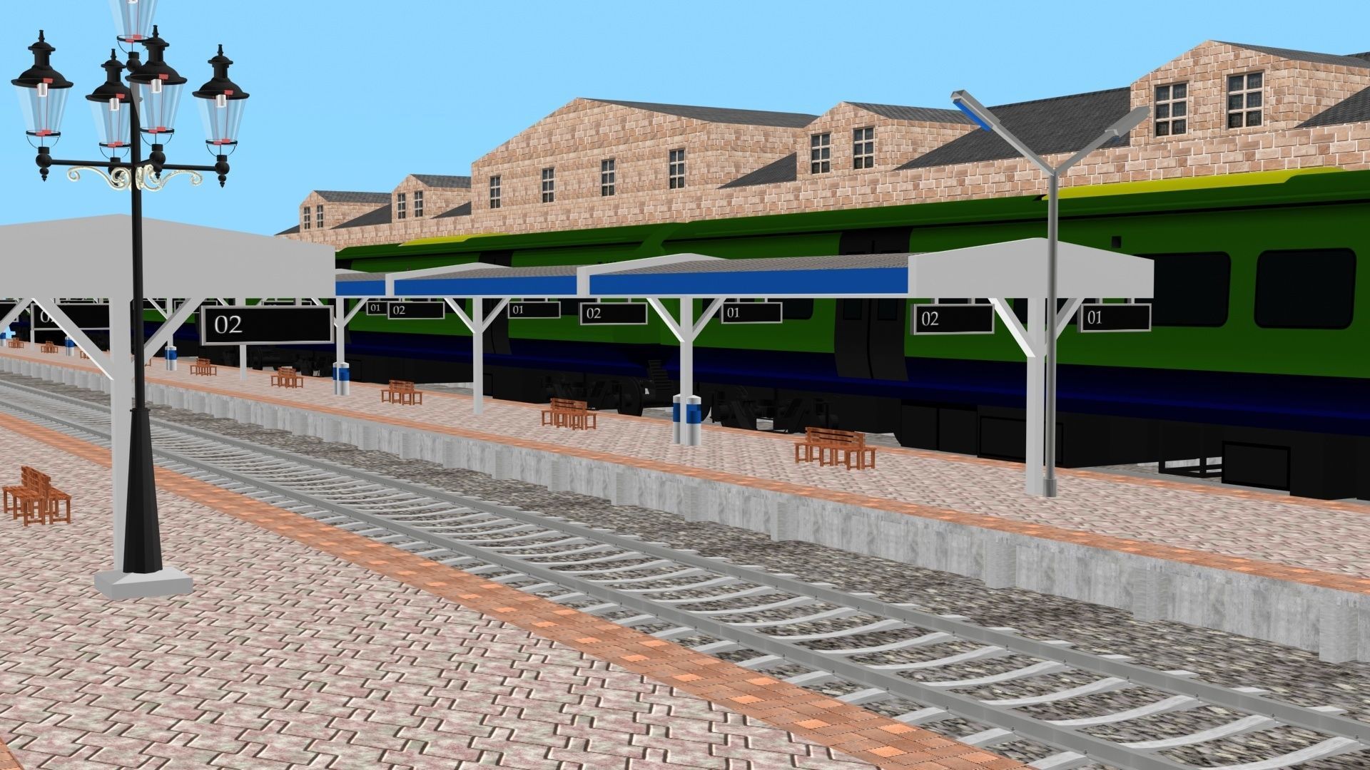 Low Poly Railway Station Platform Train 3D Model 2025 Low-poly 3D model_4