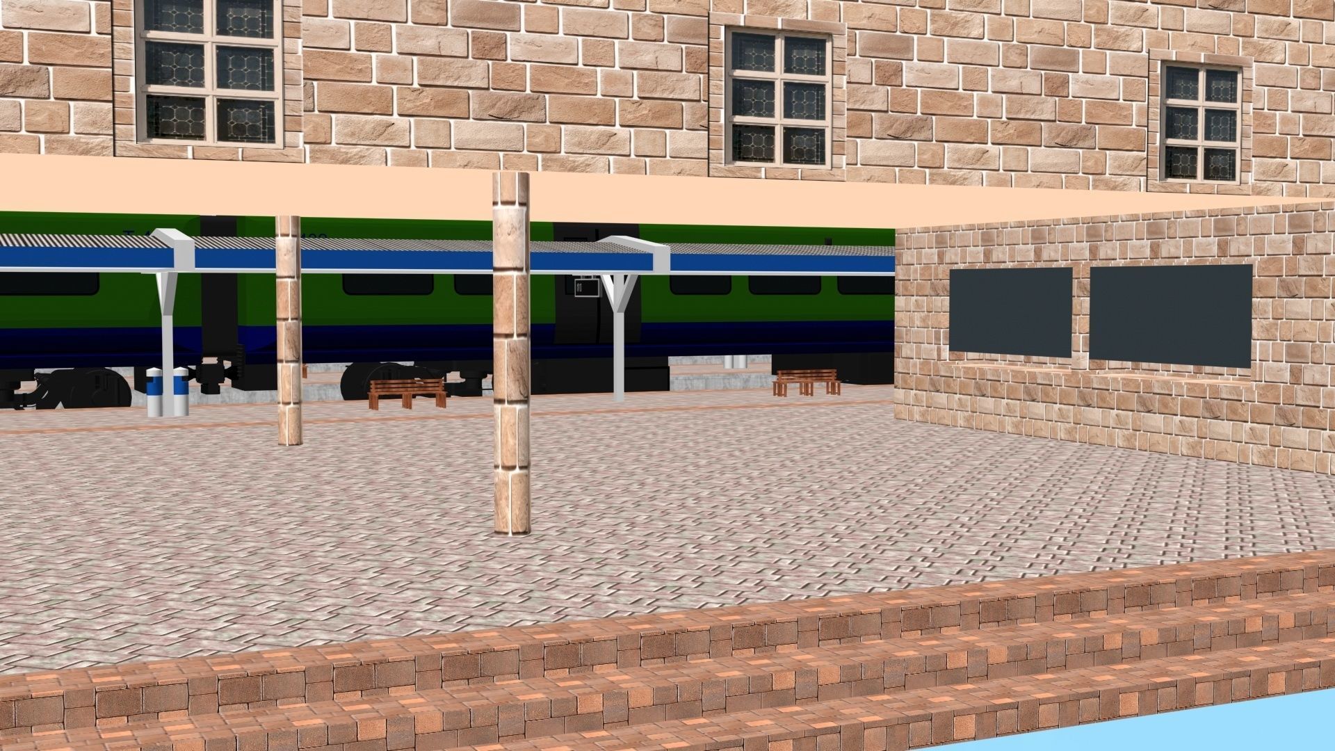 Low Poly Railway Station Platform Train 3D Model 2025 Low-poly 3D model_5