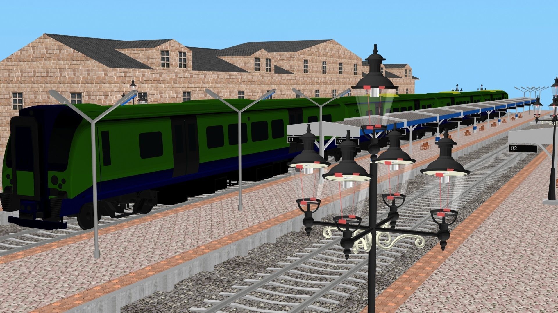Low Poly Railway Station Platform Train 3D Model 2025 Low-poly 3D model_1