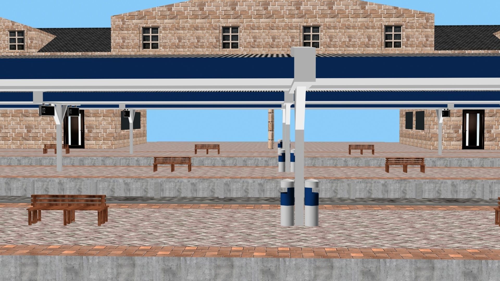 Low Poly Railway Station Platform Train 3D Model 2025 Low-poly 3D model_9