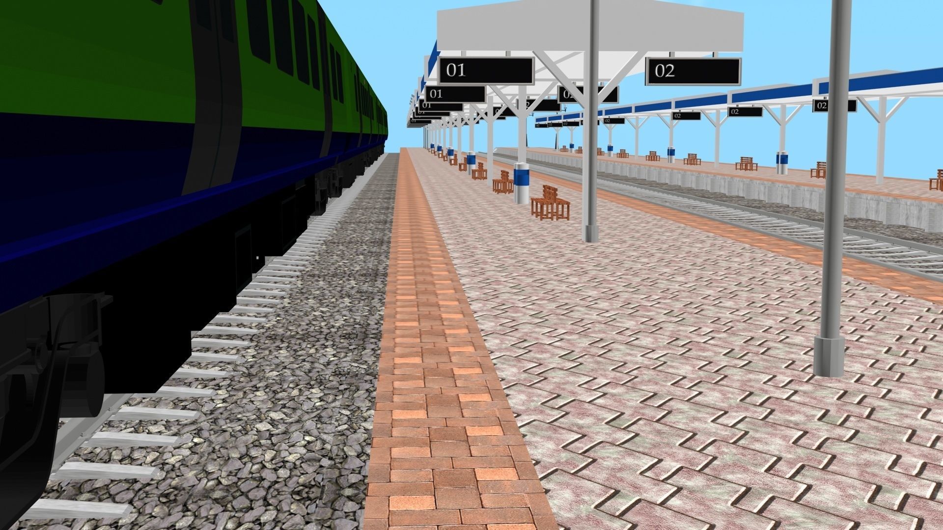 Low Poly Railway Station Platform Train 3D Model 2025 Low-poly 3D model_7