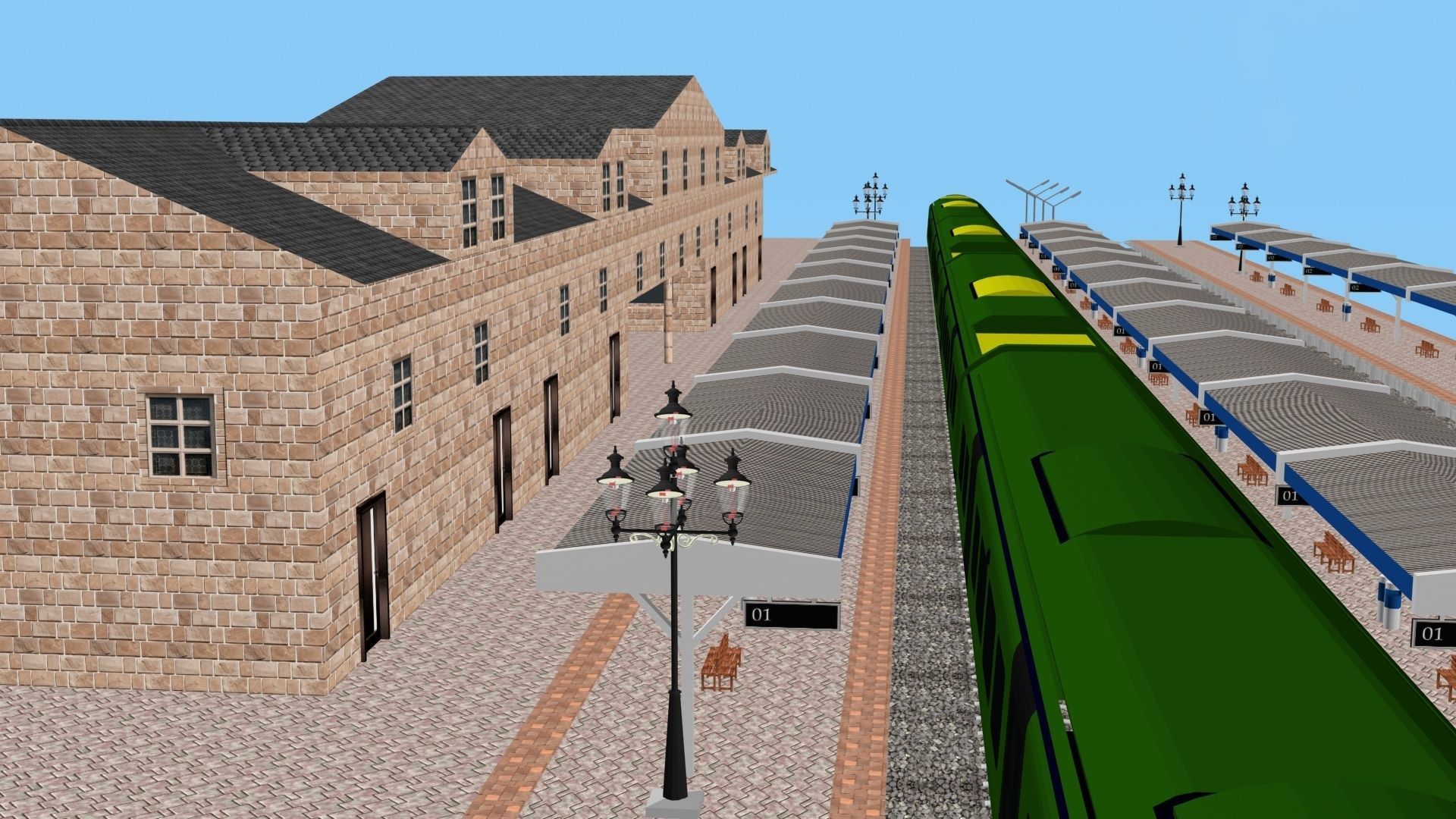 Low Poly Railway Station Platform Train 3D Model 2025 Low-poly 3D model_3