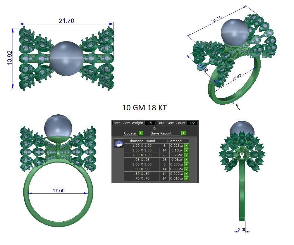 Solitaire Engagement Wedding Ring Curve Band Flower Pearl Ring 3D print model_1