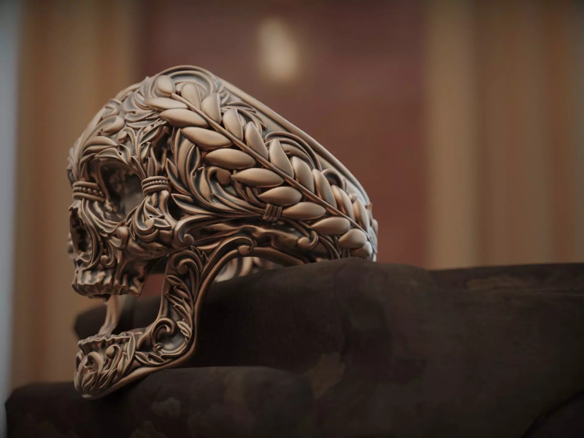 Skull Ring Baroque 3D print model_0