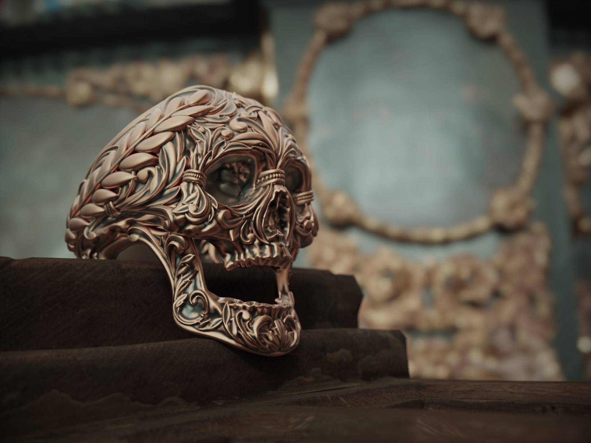 Skull Ring Baroque 3D print model_1