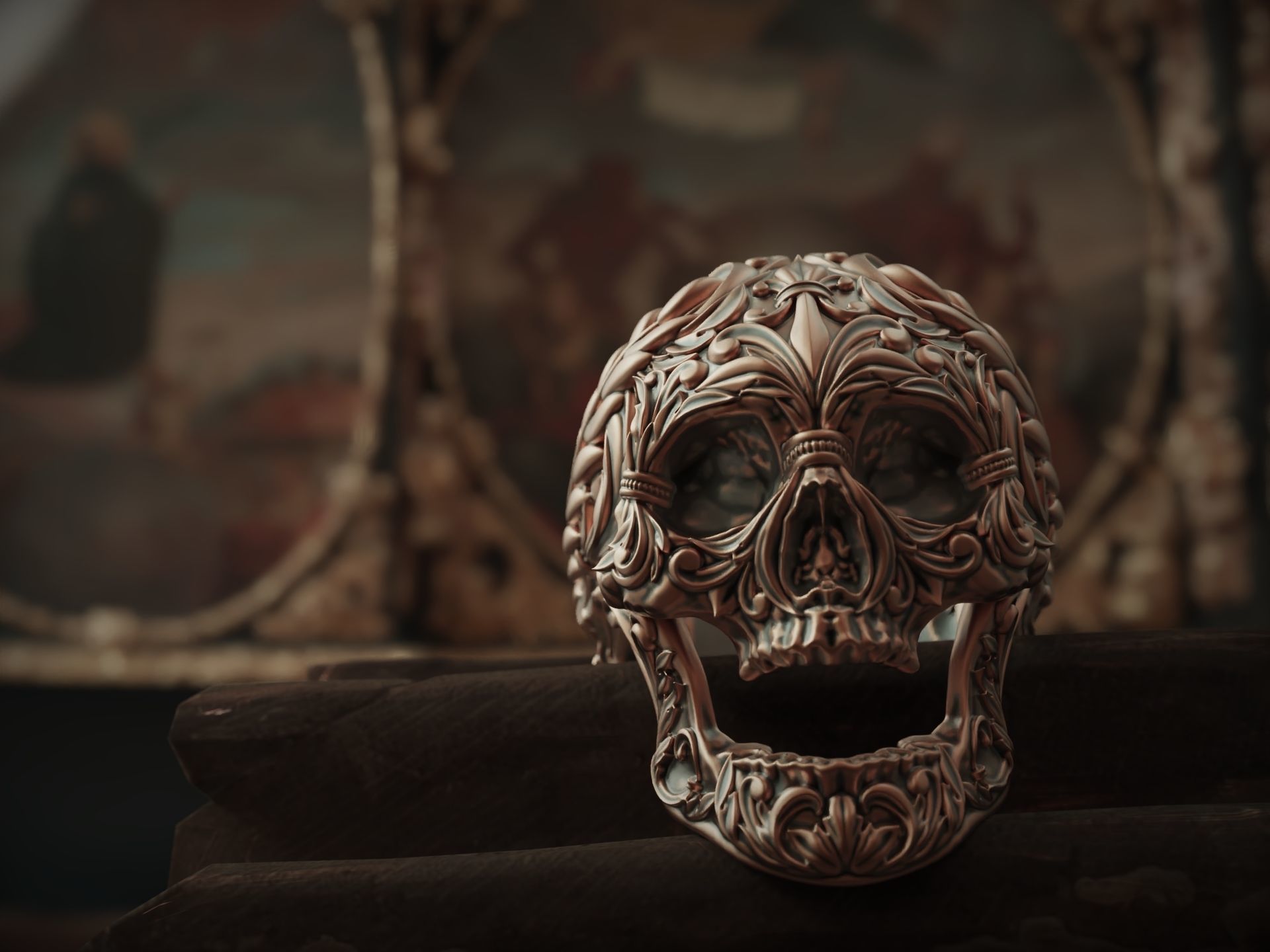 Skull Ring Baroque 3D print model_2