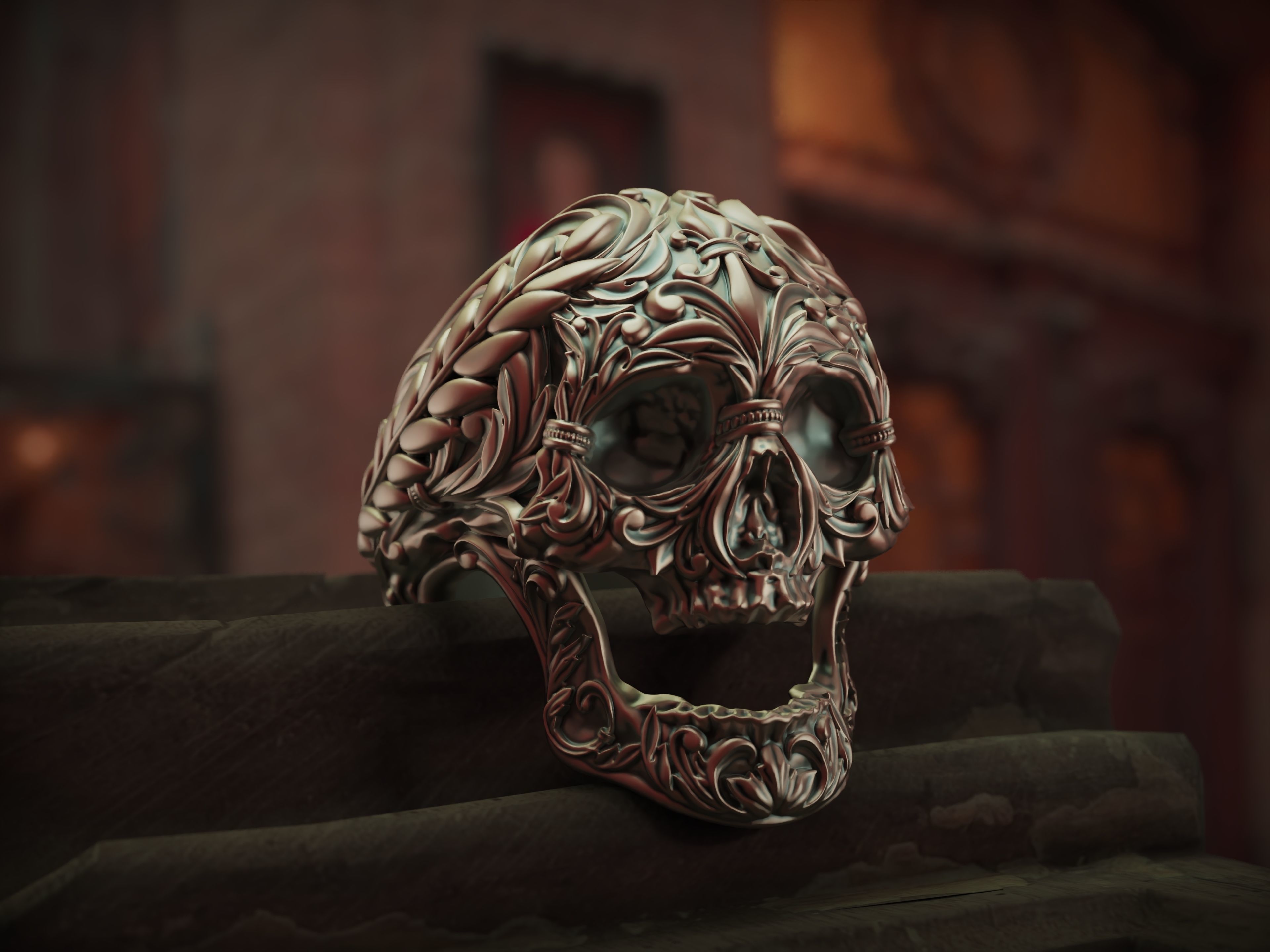 Skull Ring Baroque 3D print model_5