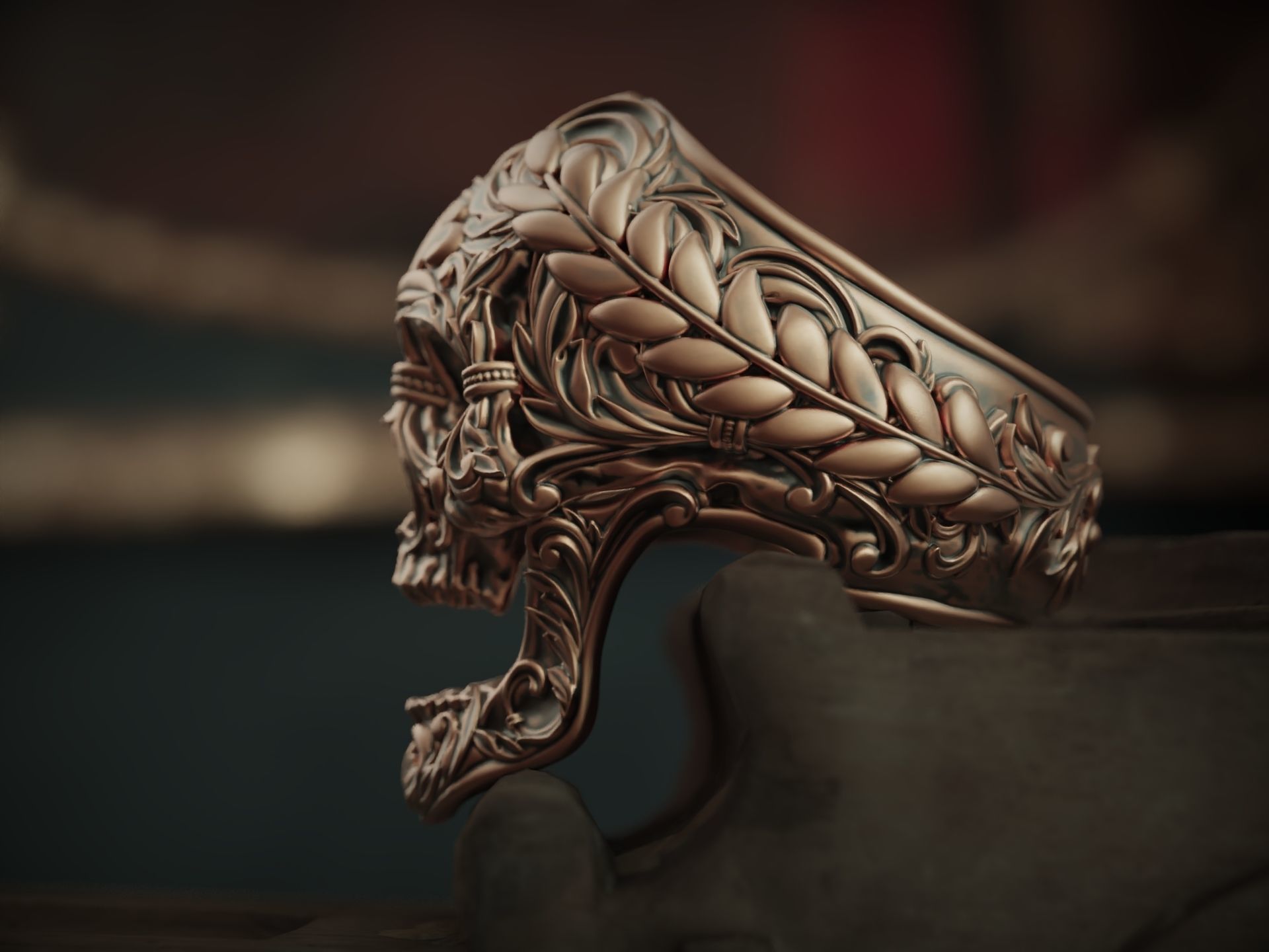 Skull Ring Baroque 3D print model_3