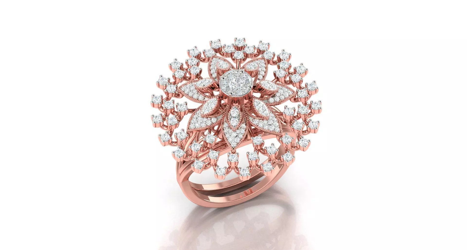 Solitaire Engagement Wedding Ring Curve Band Flower Ring 3D print model_0