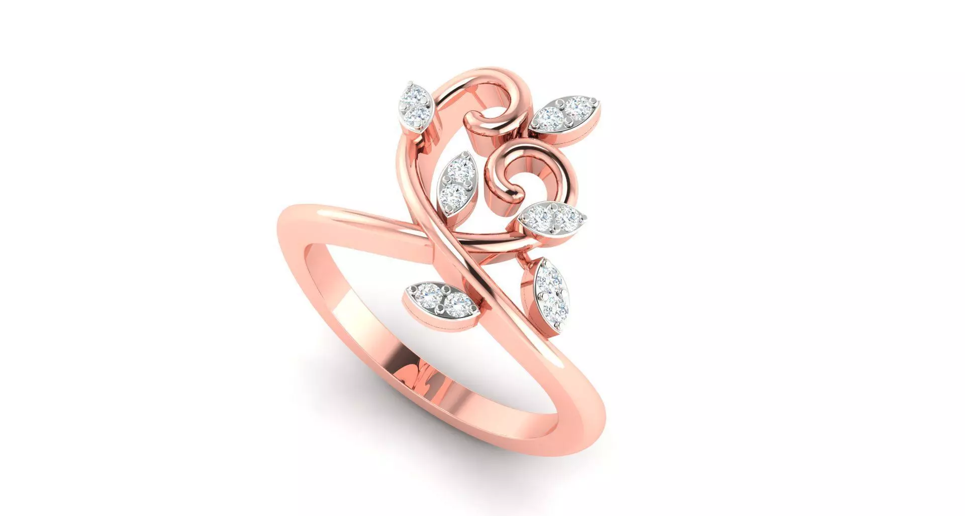 Solitaire Engagement Wedding Ring Curve Band Flower Ring 3D print model_0