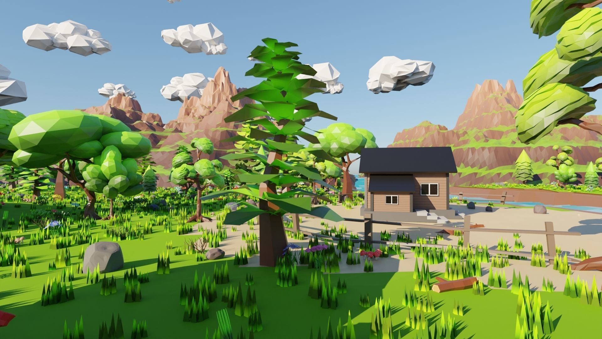 Mountain River Scene 3D model_5