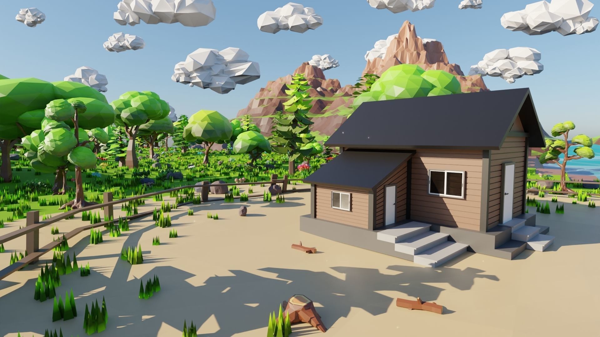 Mountain River Scene 3D model_7