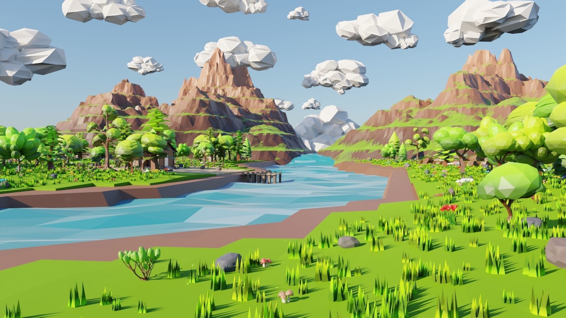 Mountain River Scene 3D model_9