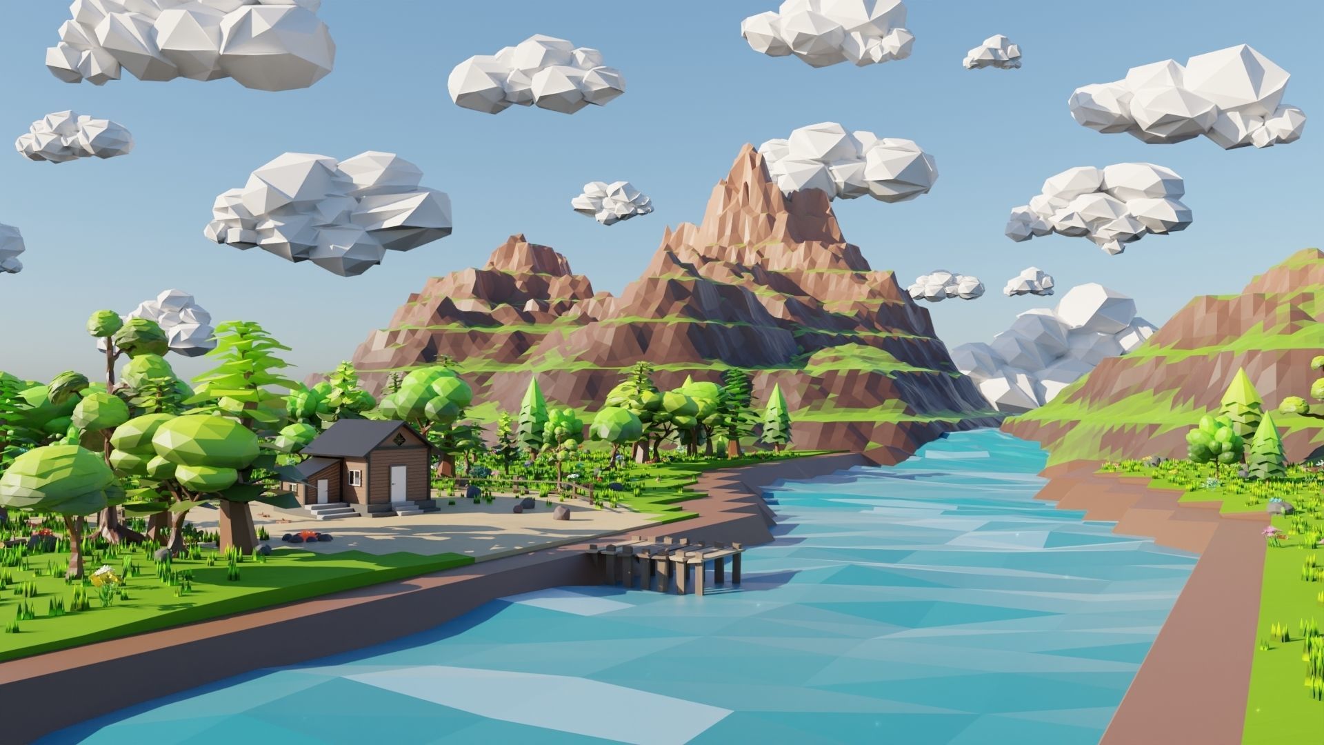 Mountain River Scene 3D model_1