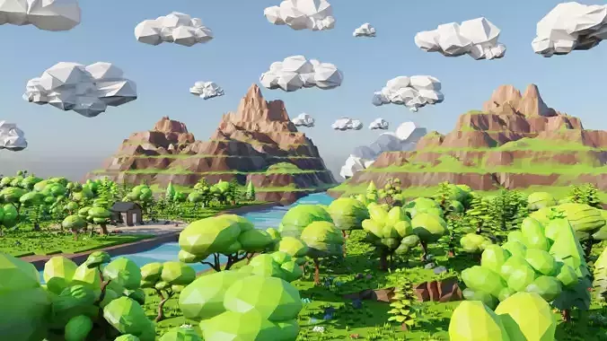 Mountain River Scene 3D model