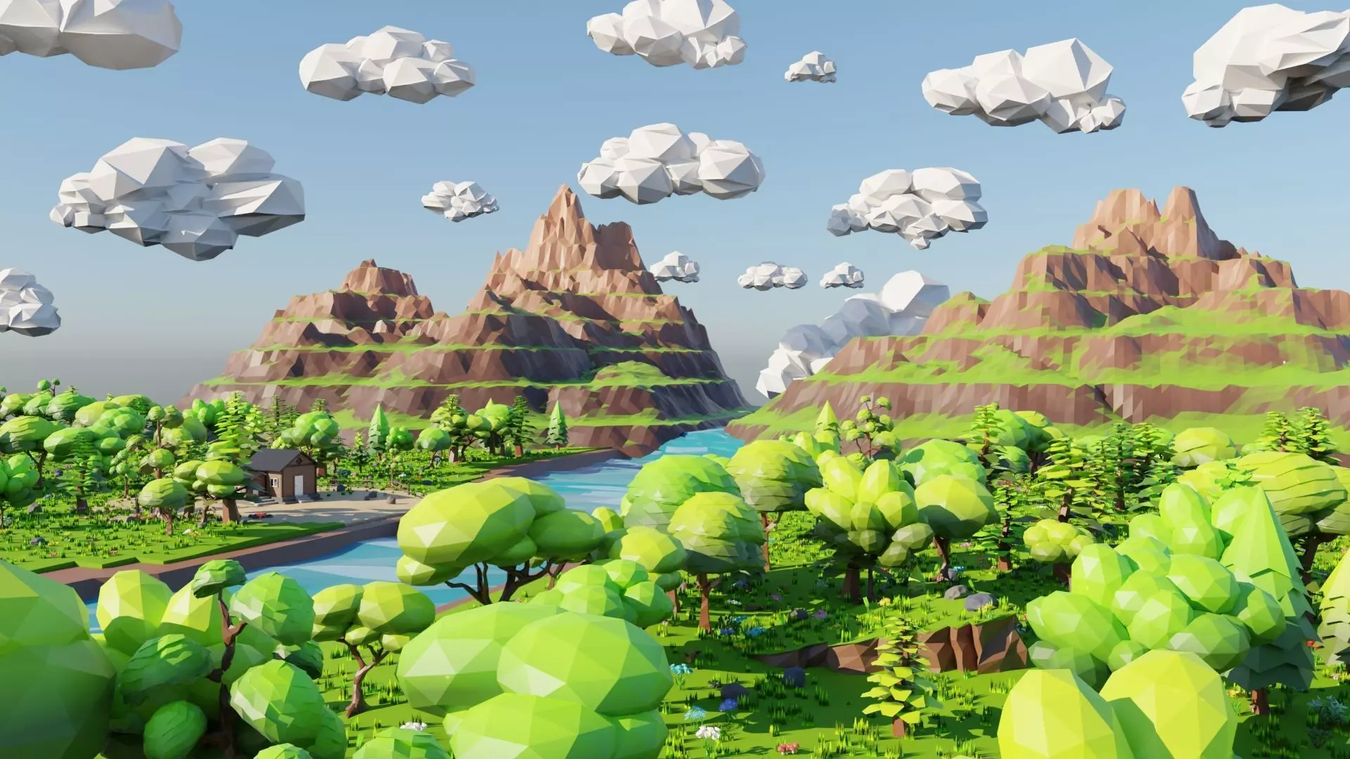 Mountain River Scene 3D model_0